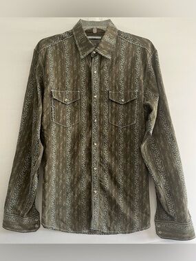 Johnston & Murphy Slim Fit Western Jacquard Pearl Snap Shirt Olive